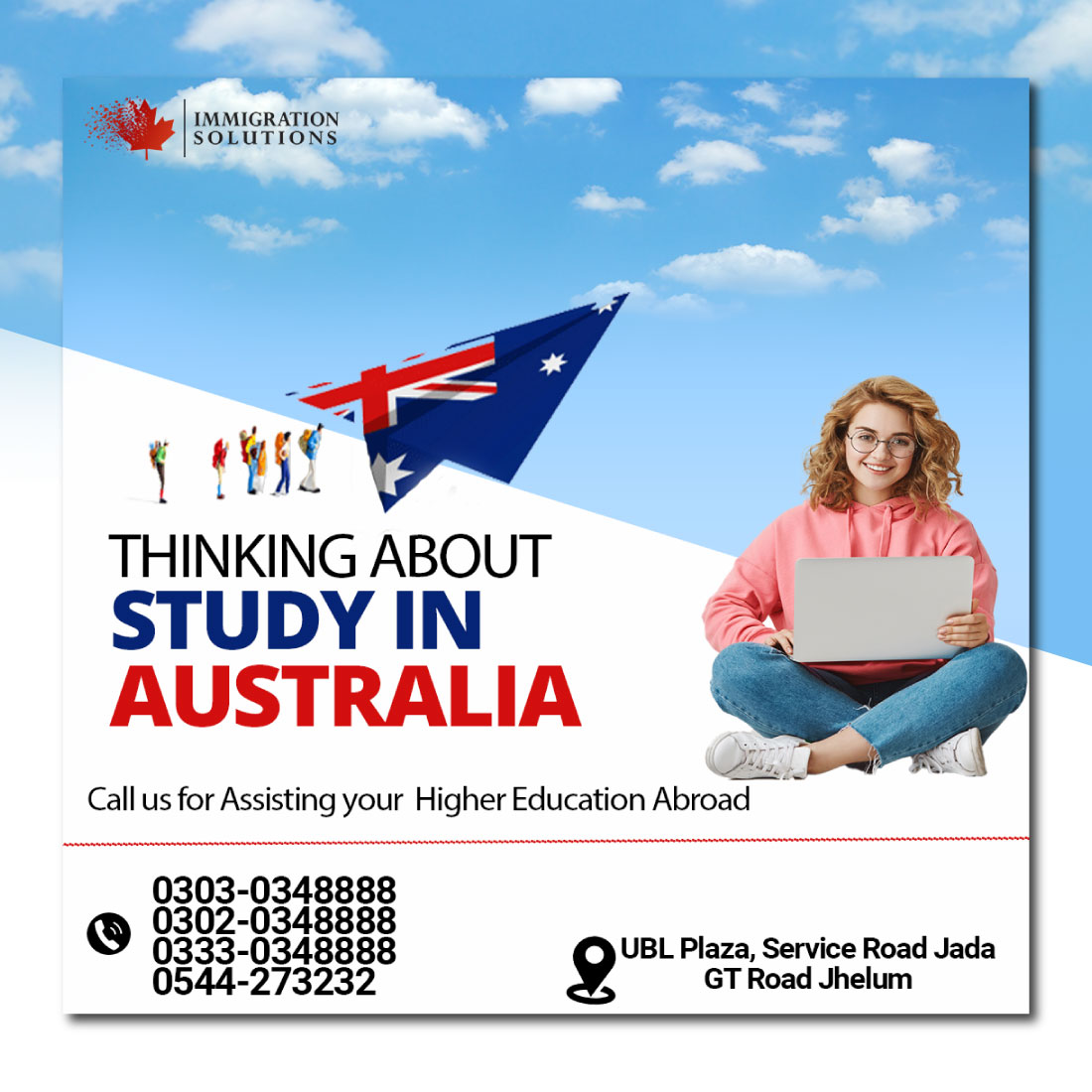 study in Australia| Consultants Post design| Unique ideas| Eyecatching post cover image.