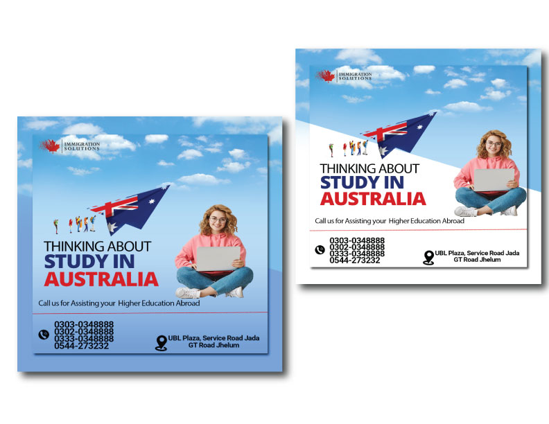 Two flyers for a study in australia course.