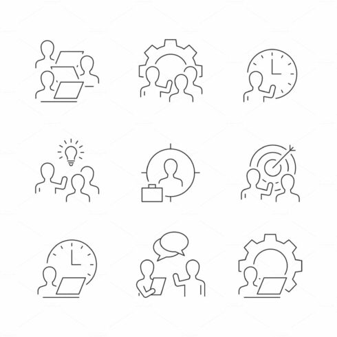 Human resources line icons on white cover image.
