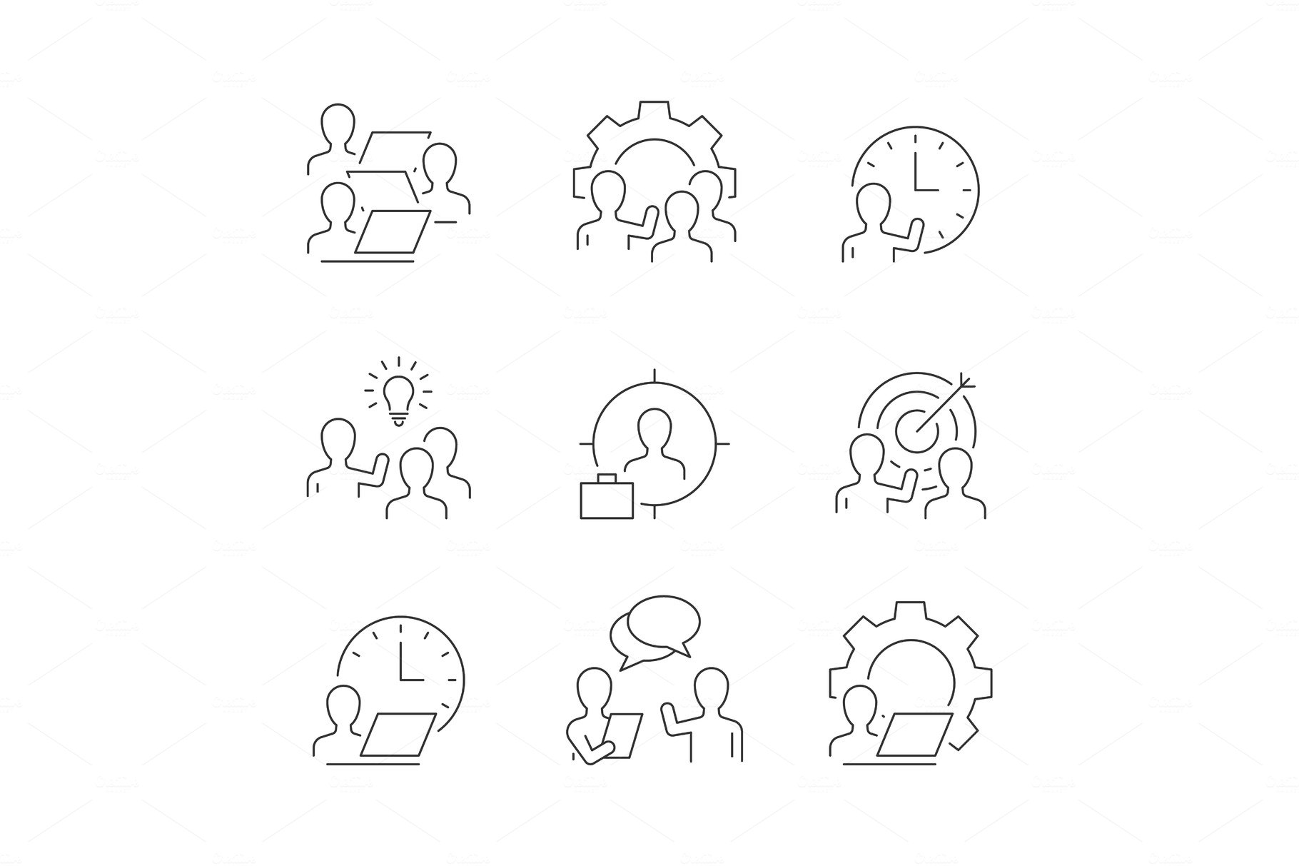 Human resources line icons on white cover image.