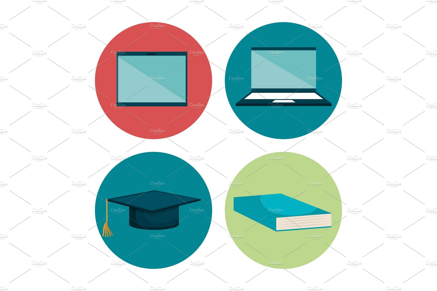 education set flat icons cover image.