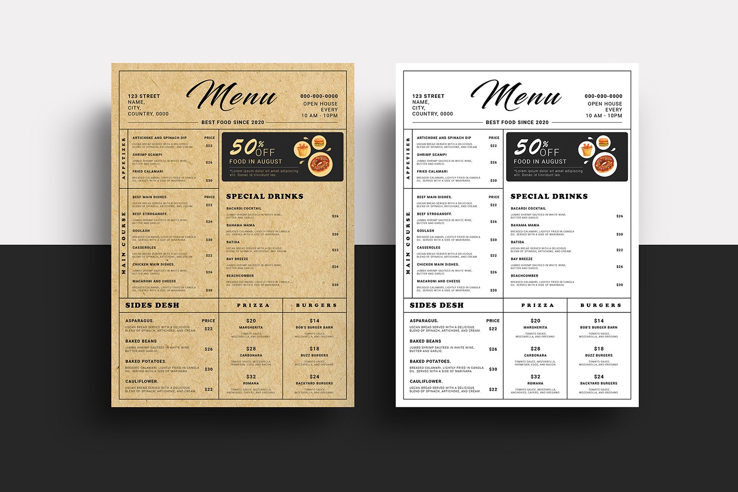 Classic Food Menu preview image.