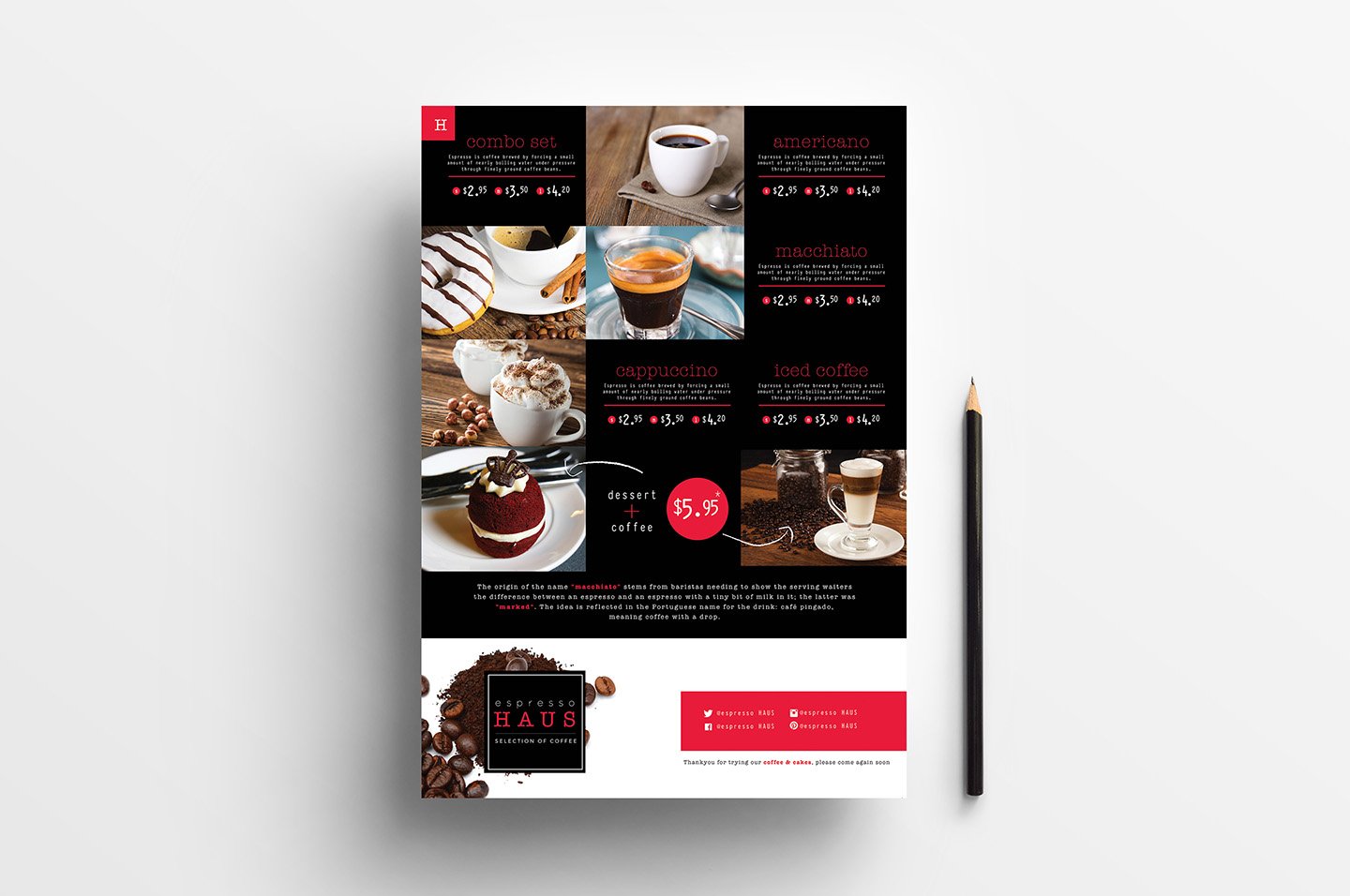 A4 Cafe Menu Template preview image.