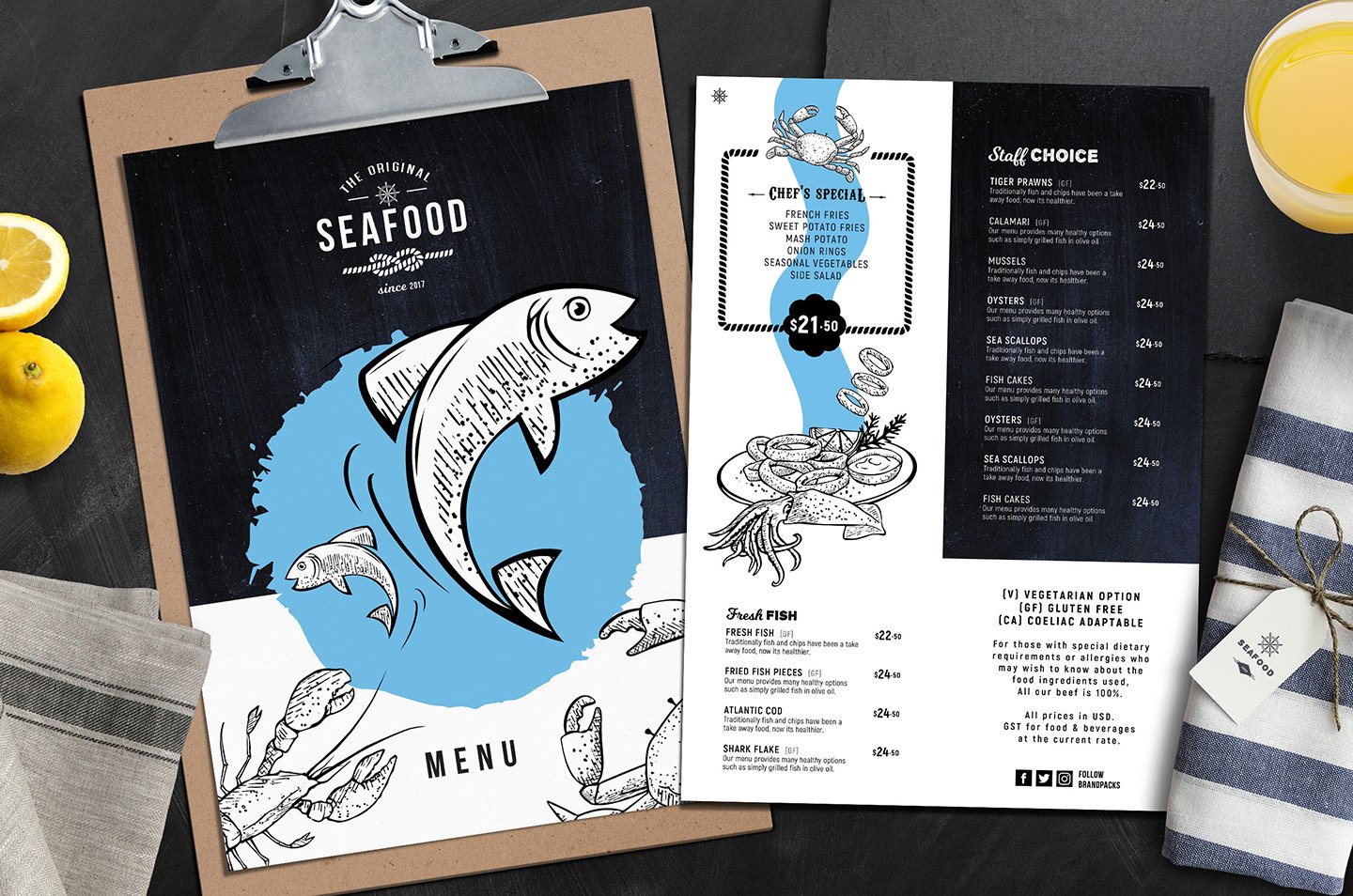 Seafood Menu Templates cover image.