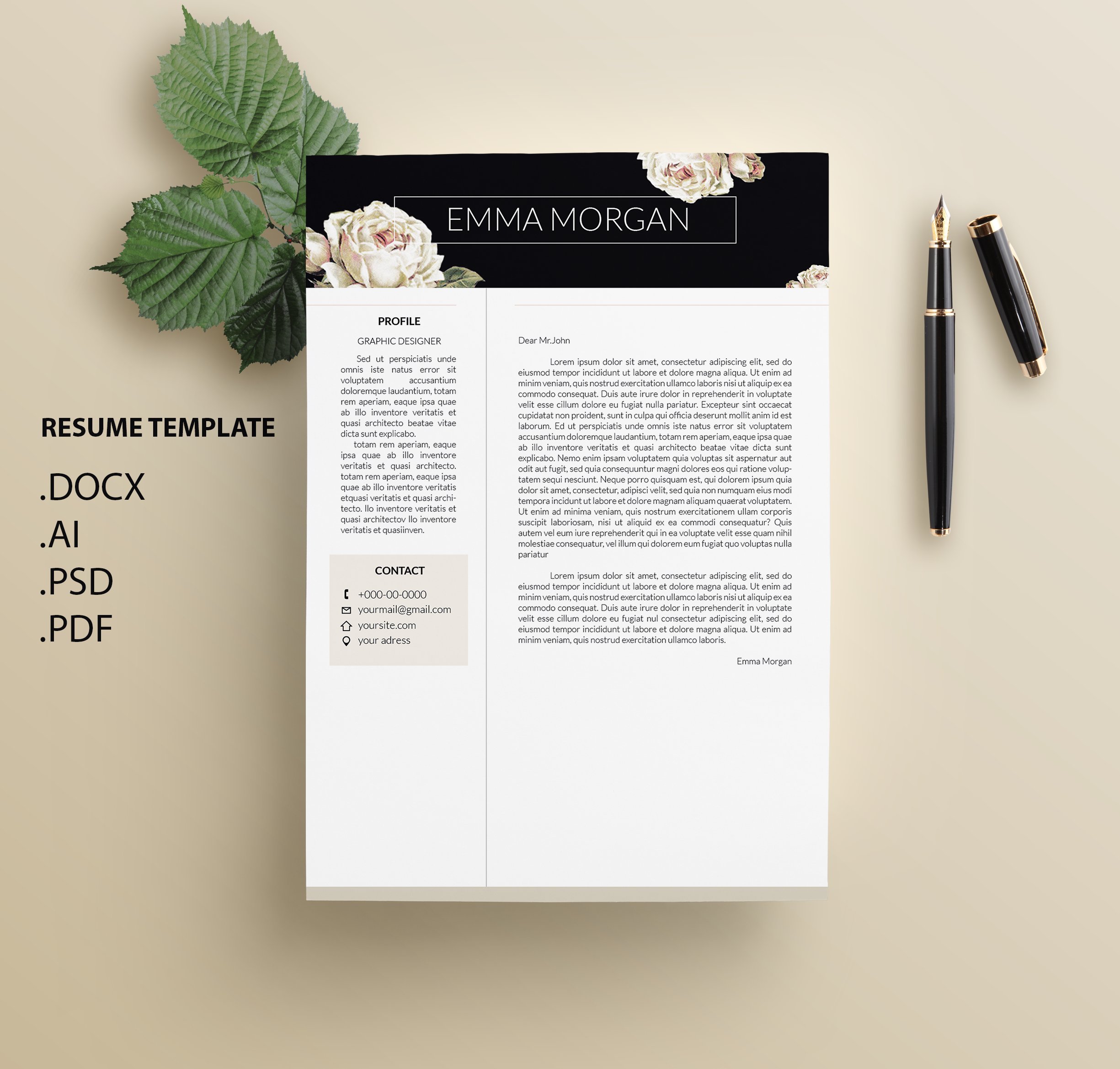White Rose CV / Resume Template / M preview image.