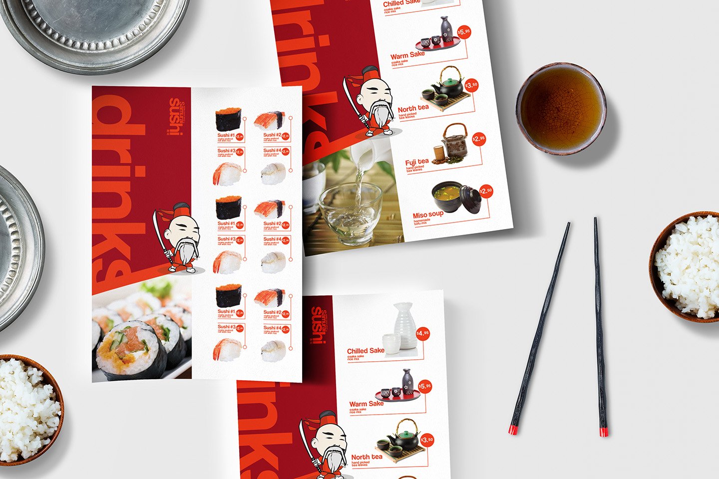 A4 Sushi Menu Template preview image.