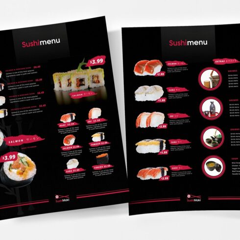 A4 Sushi Menu Template cover image.