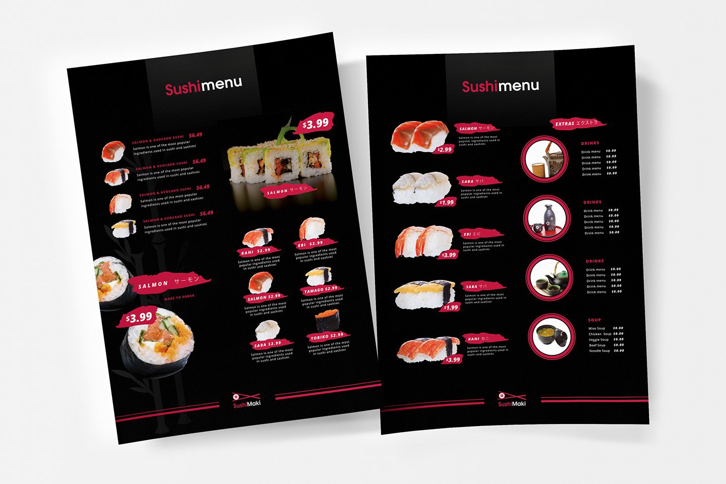 A4 Sushi Menu Template cover image.