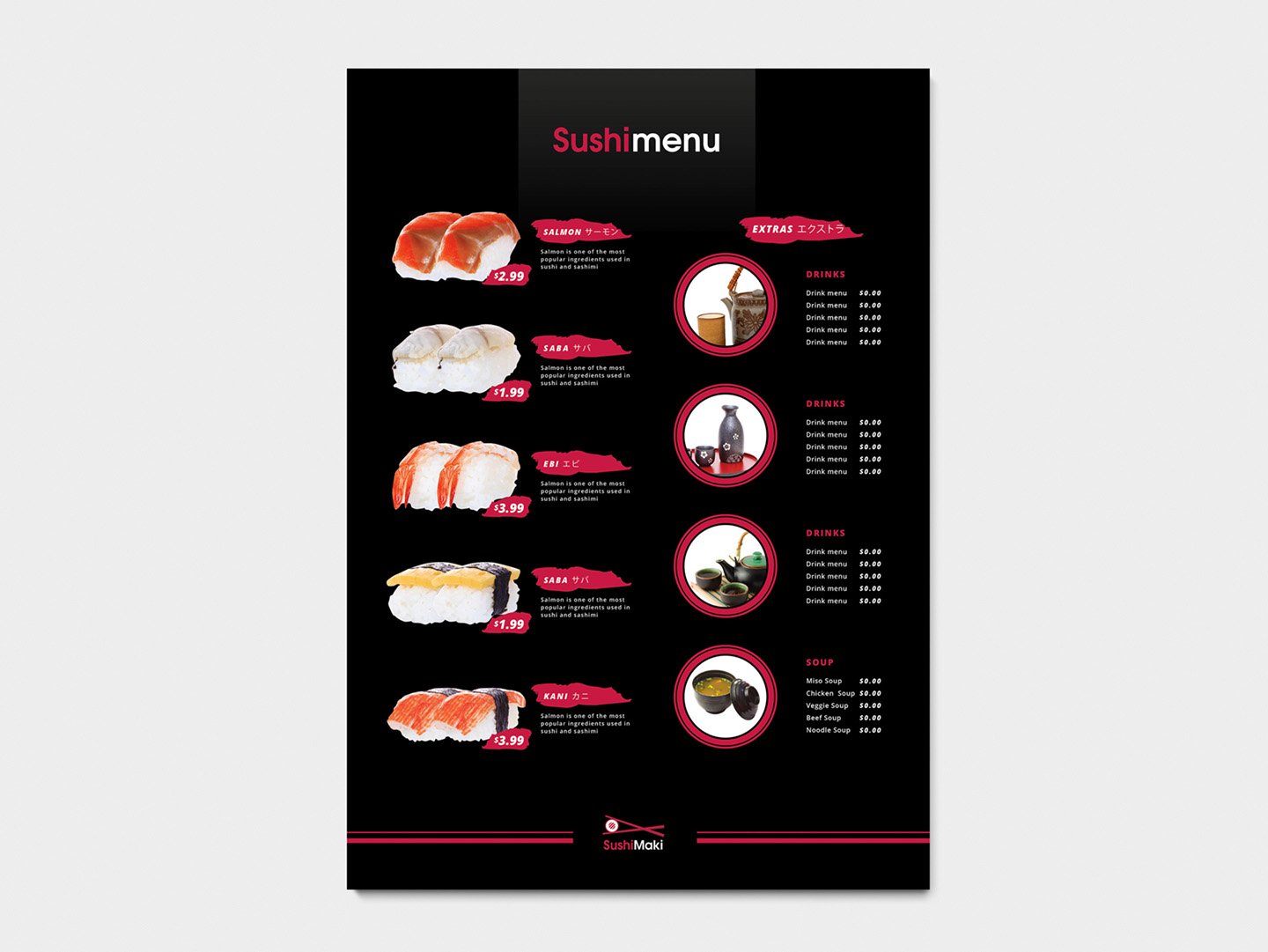 a4 sushi menu template 5 741