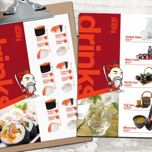 A4 Sushi Menu Template cover image.
