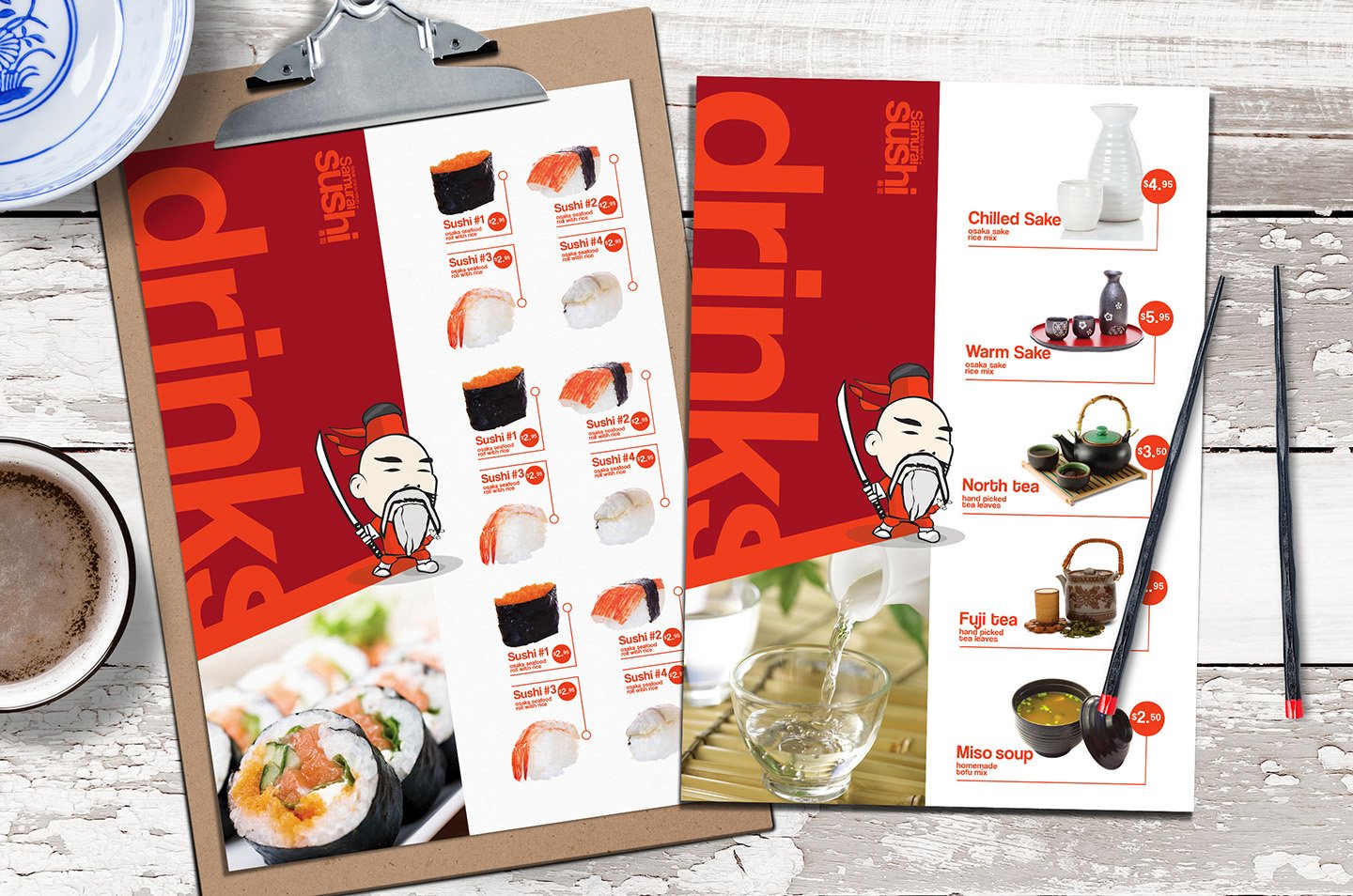 A4 Sushi Menu Template cover image.