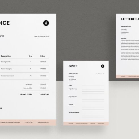 Invoice, Brief and Letterhead Design cover image.