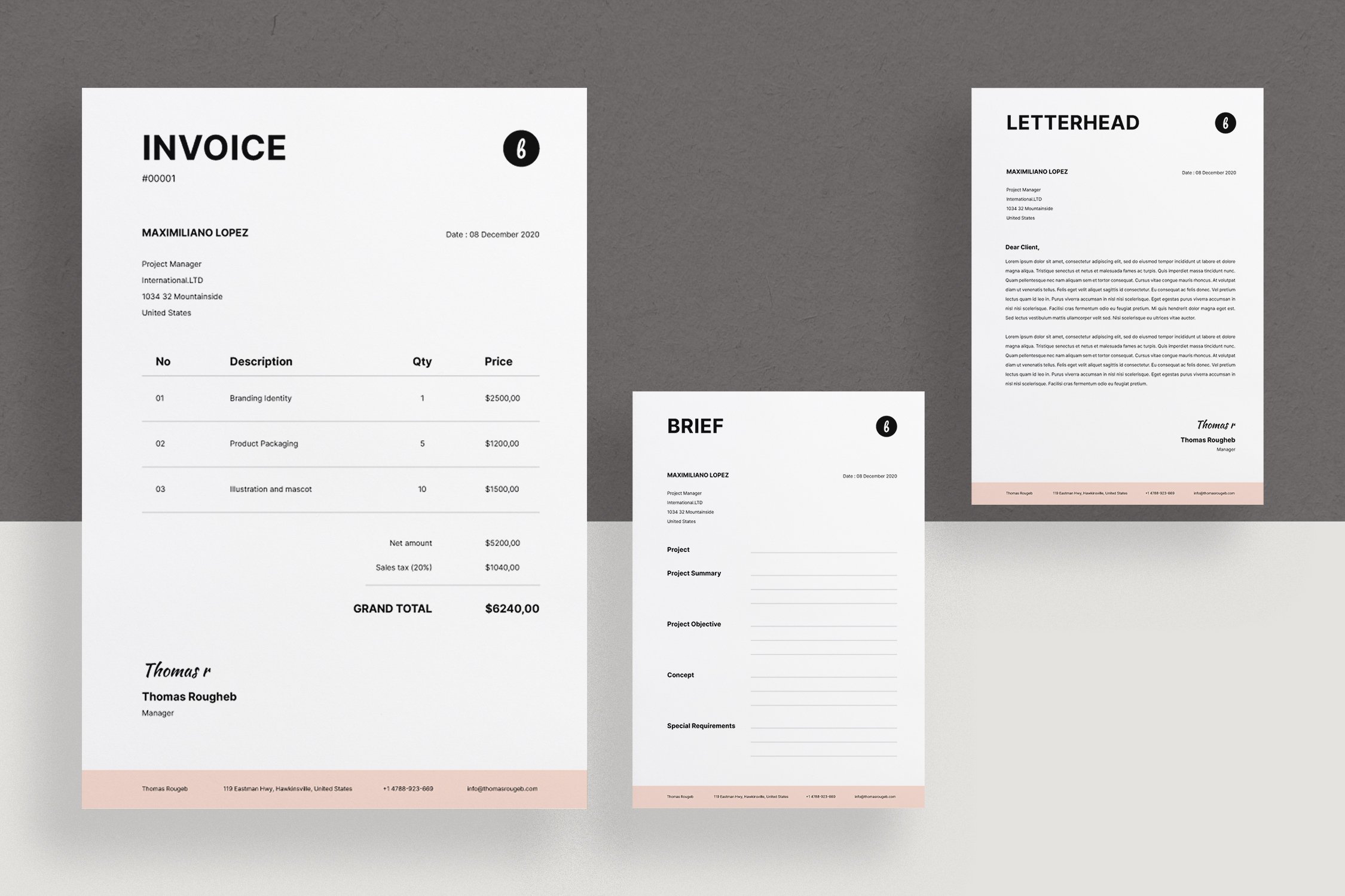 Invoice, Brief and Letterhead Design cover image.