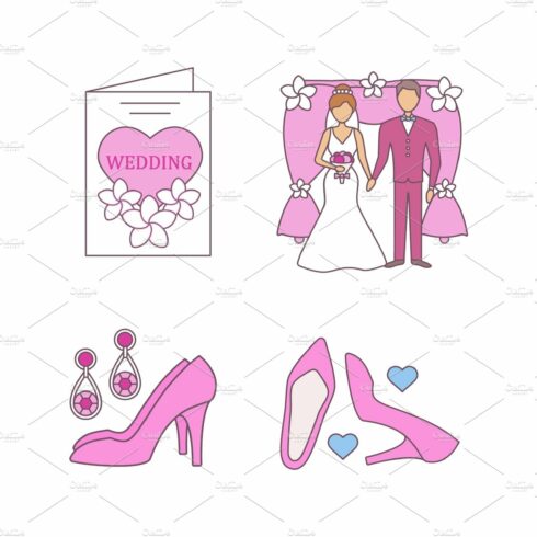 Wedding planning color icons set cover image.