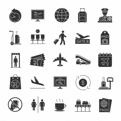 Airport service glyph icons set cover image.