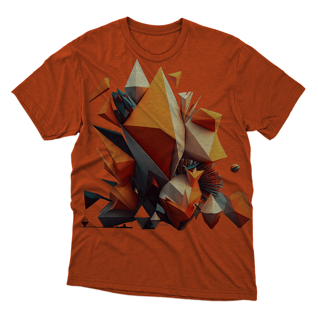 Orange t - shirt with an abstract design.