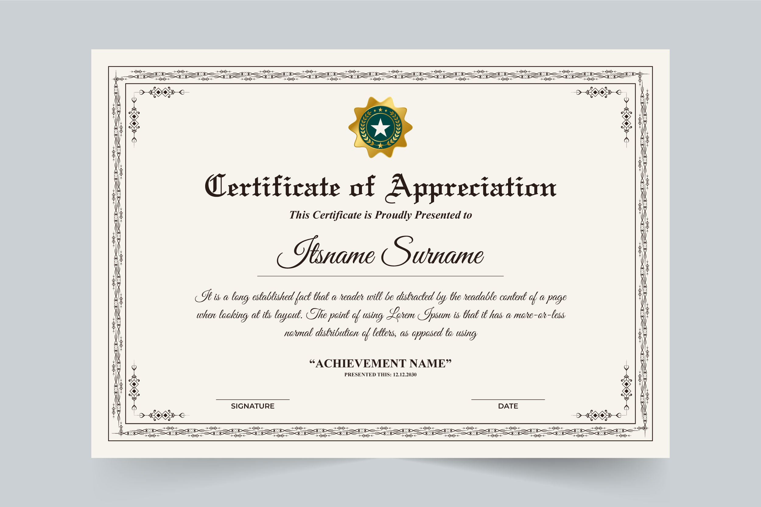 Achievement certificate template cover image.