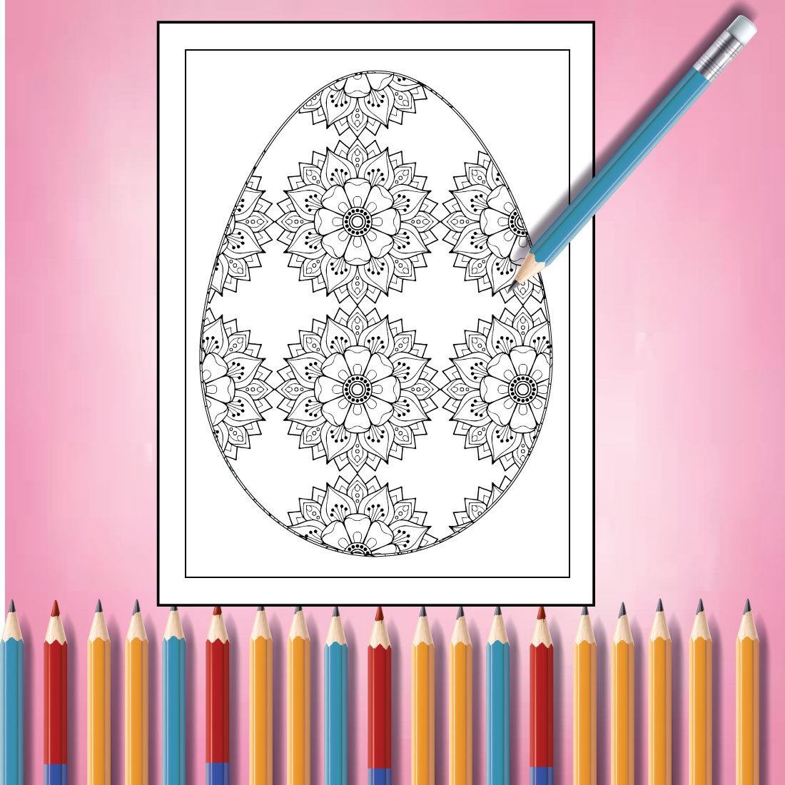Picture of a coloring page with pencils.