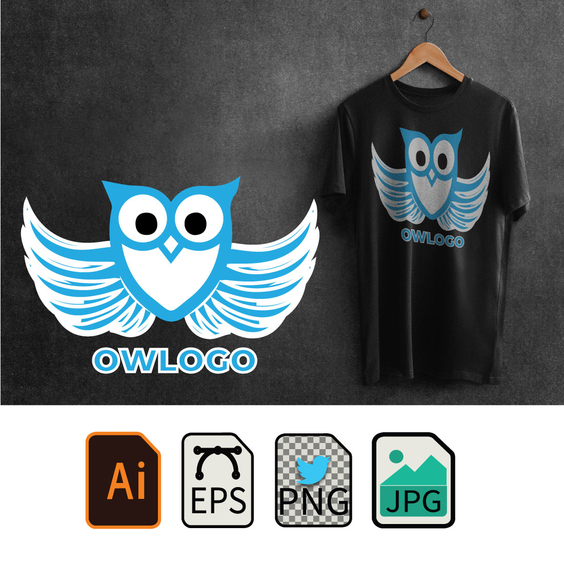 T - shirt with an owl logo on it.