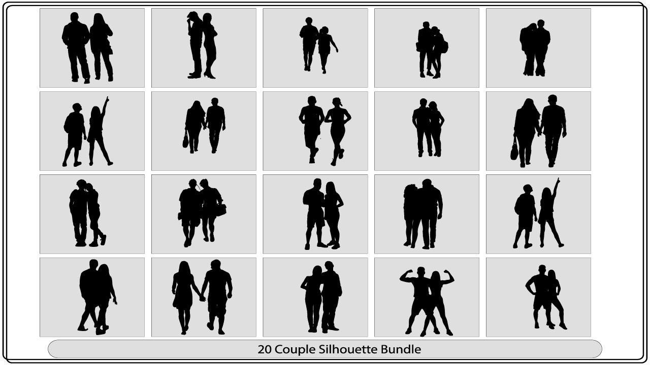 The silhouettes of people in different poses.
