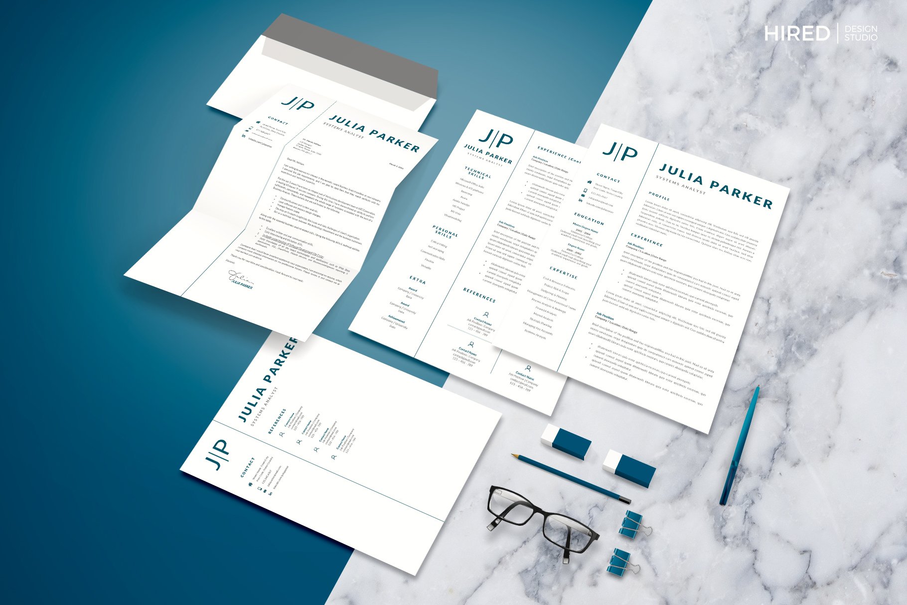 Set of three different resumes on a table.