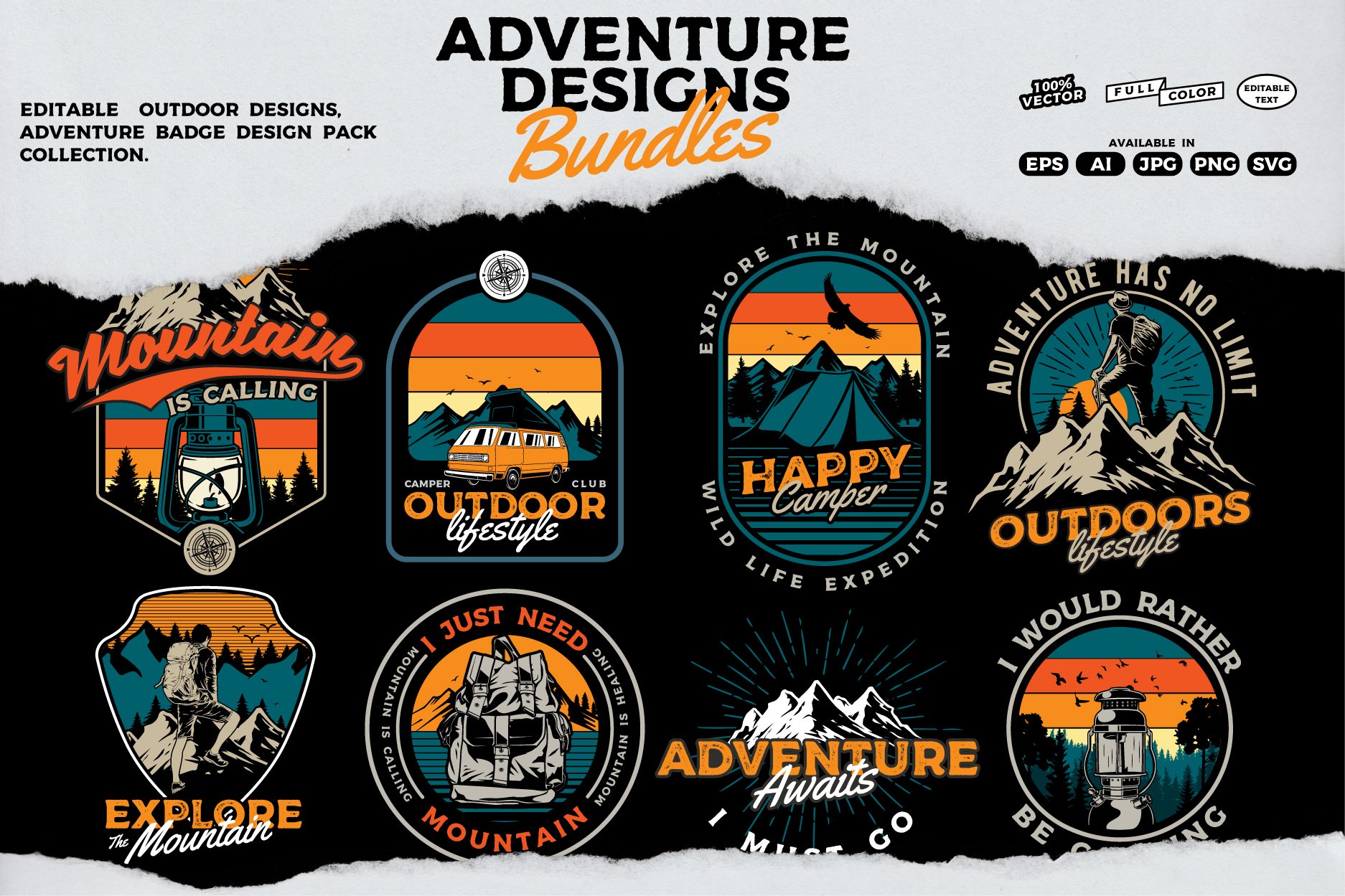 Adventure outdoor designs bundles, cover image.