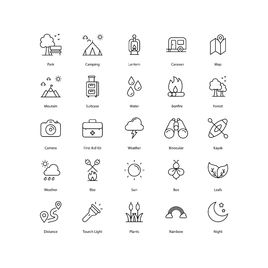 Set of simple line icons.