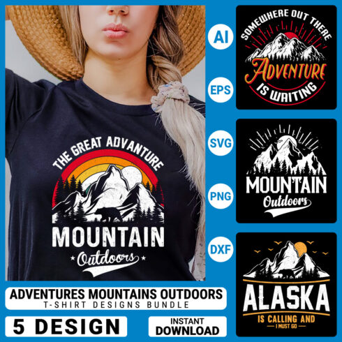 Adventures mountains Outdoors Vector illustration t-shirt design Graphic T-Shirt Design cover image.