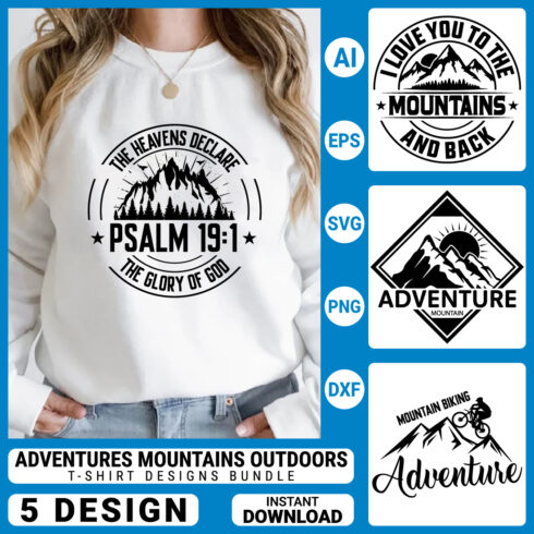 Adventures mountains Outdoors Hiking t-shirt design Vector illustration Graphic T-Shirt Design cover image.