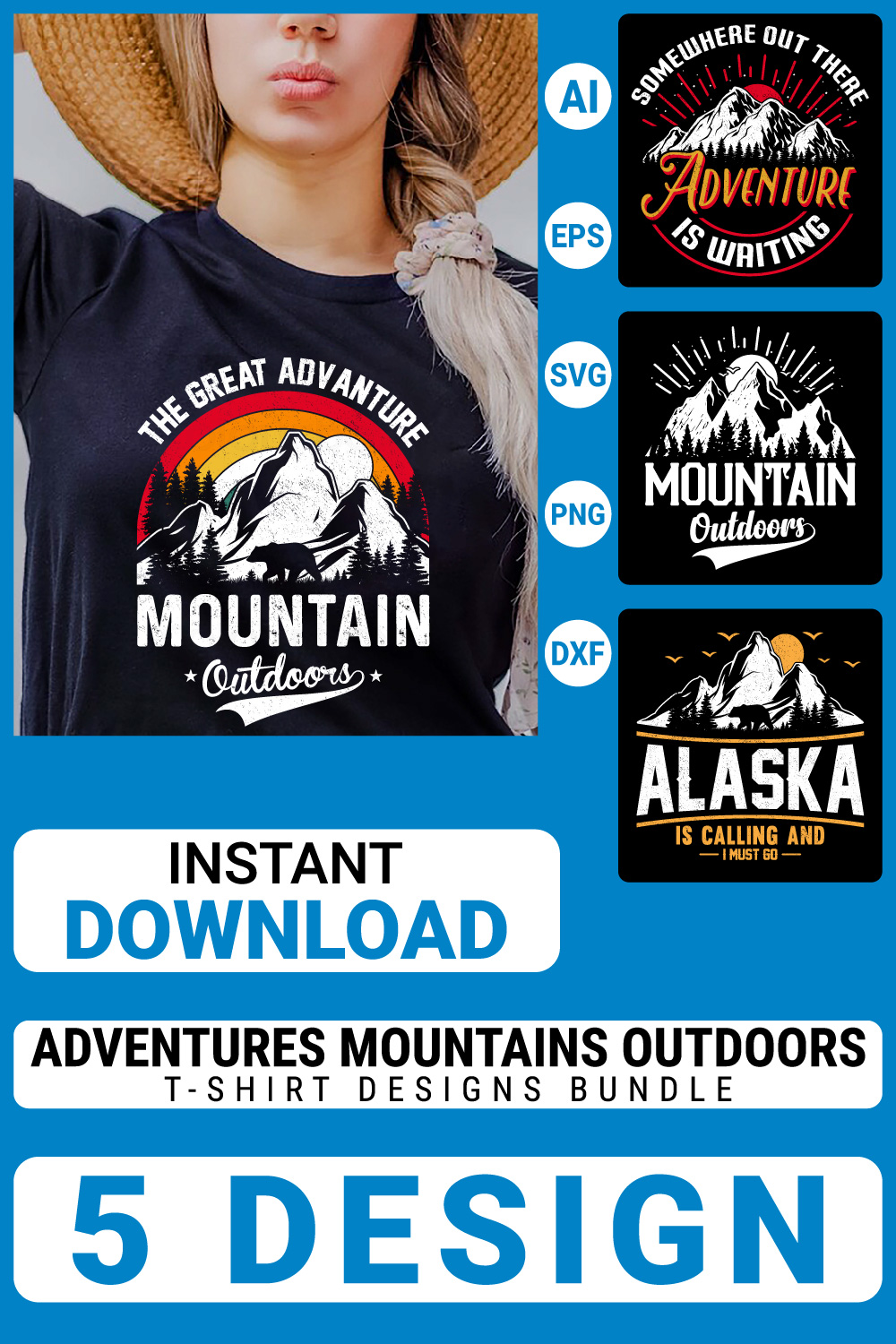 Adventures mountains Outdoors Vector illustration t-shirt design Graphic T-Shirt Design pinterest preview image.