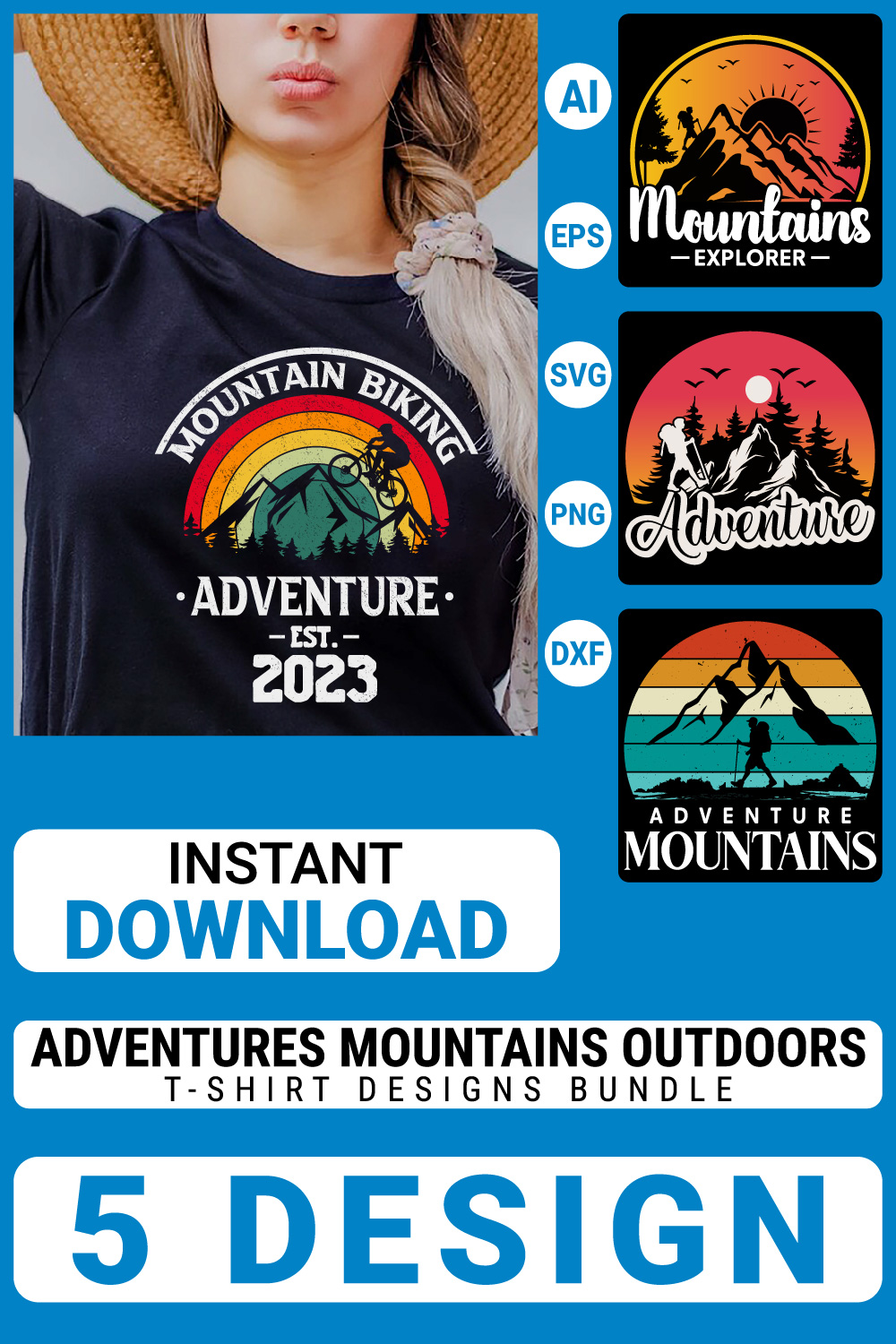 Adventures mountains Outdoors Vector illustration t-shirt design Graphic T-Shirt Design pinterest preview image.