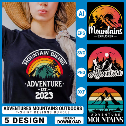 Adventures mountains Outdoors Vector illustration t-shirt design Graphic T-Shirt Design cover image.