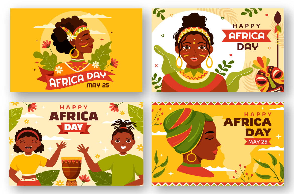 Set of four african women celebrating africa day.