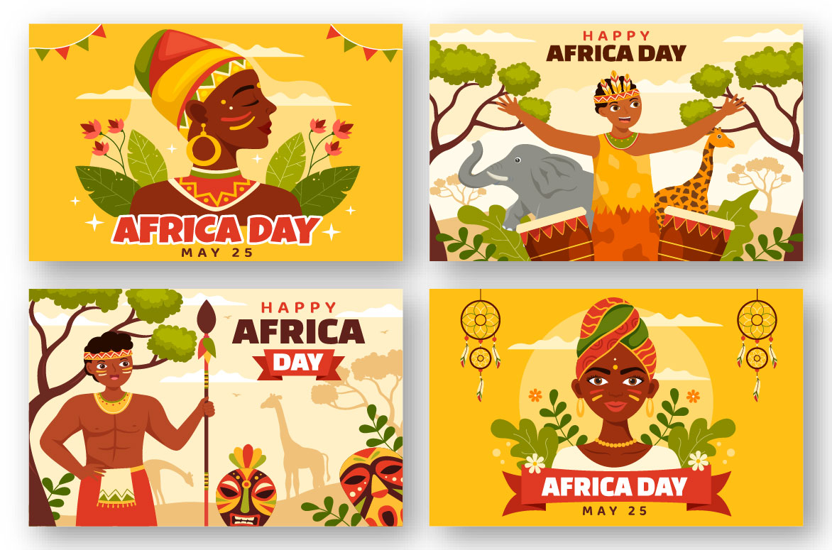 Set of four african day cards.