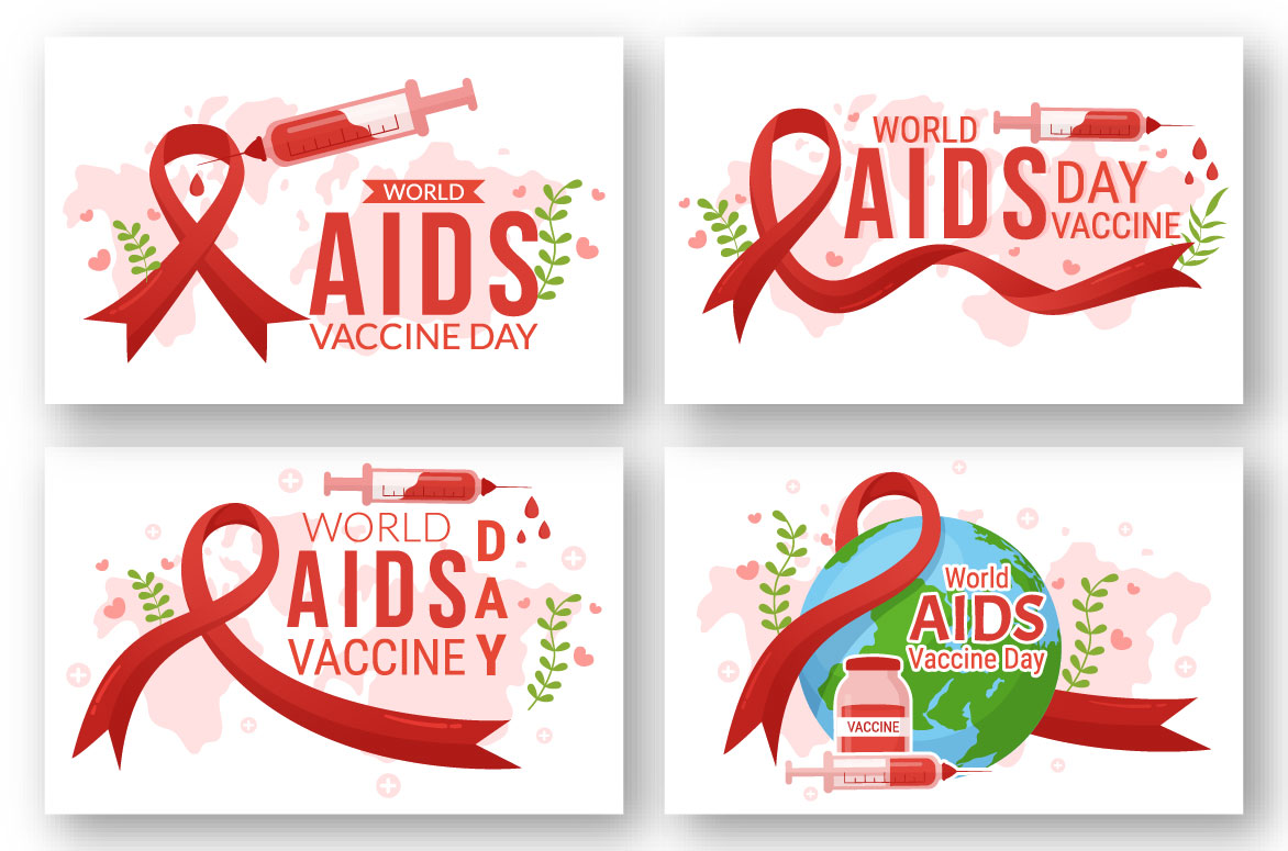 Set of four cards with aids and world aids day slogans.