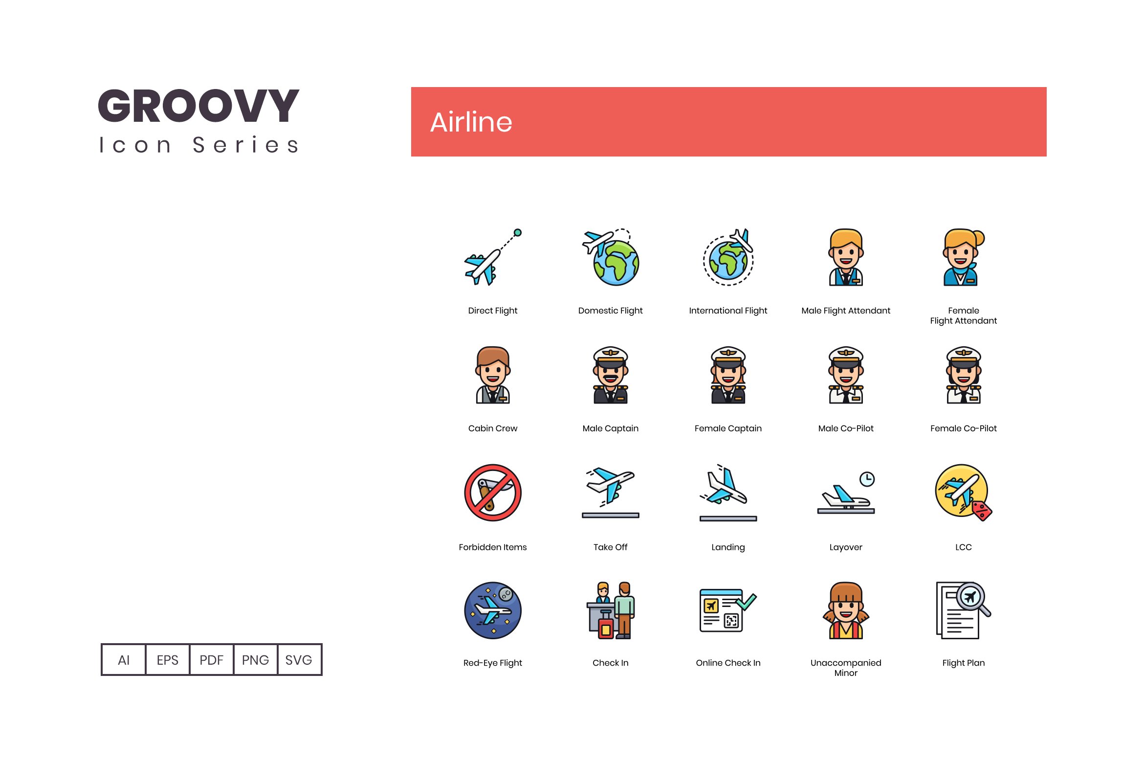 70 Airline Icons - Groovy Series preview image.