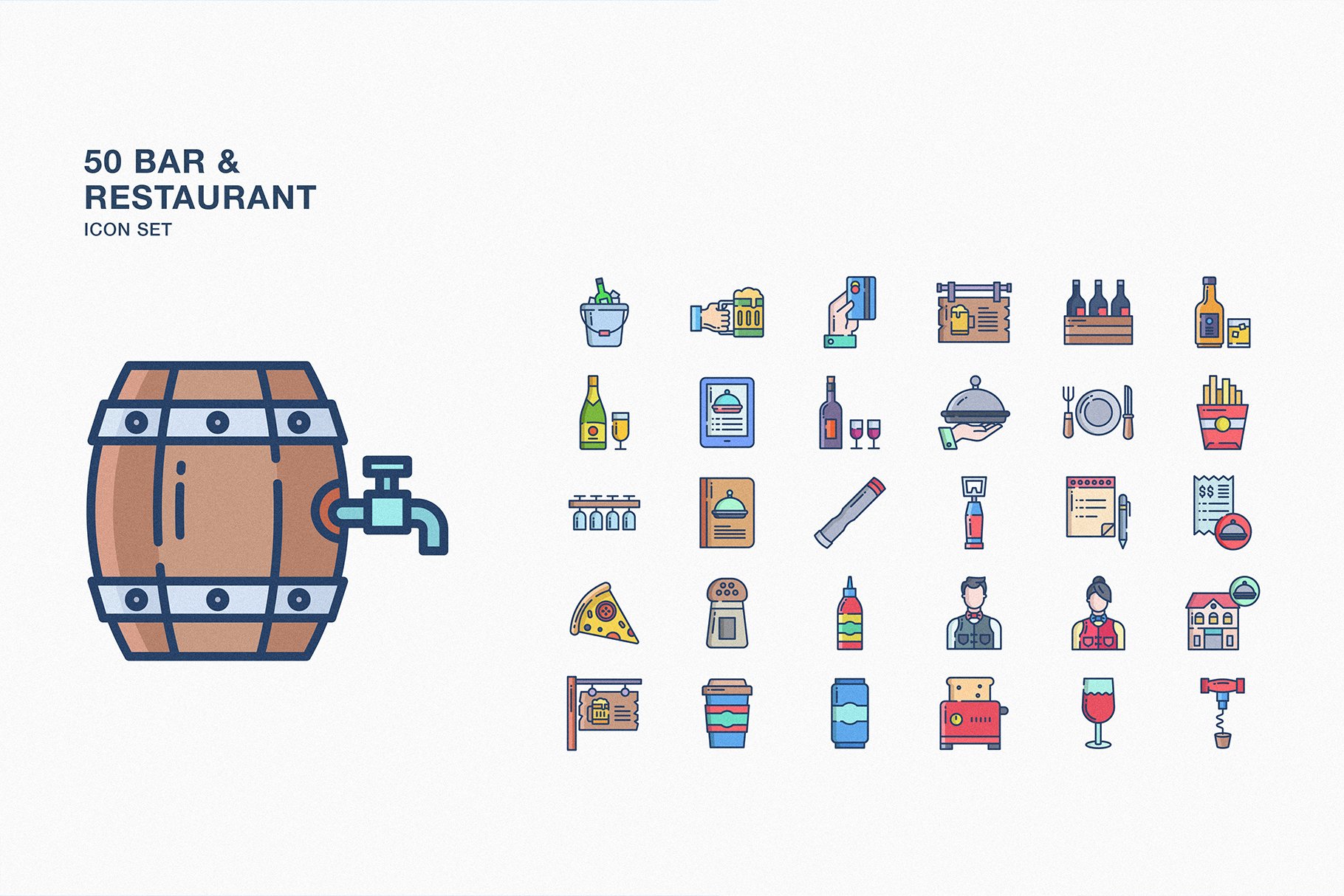 Bar and restaurant icon set cover image.