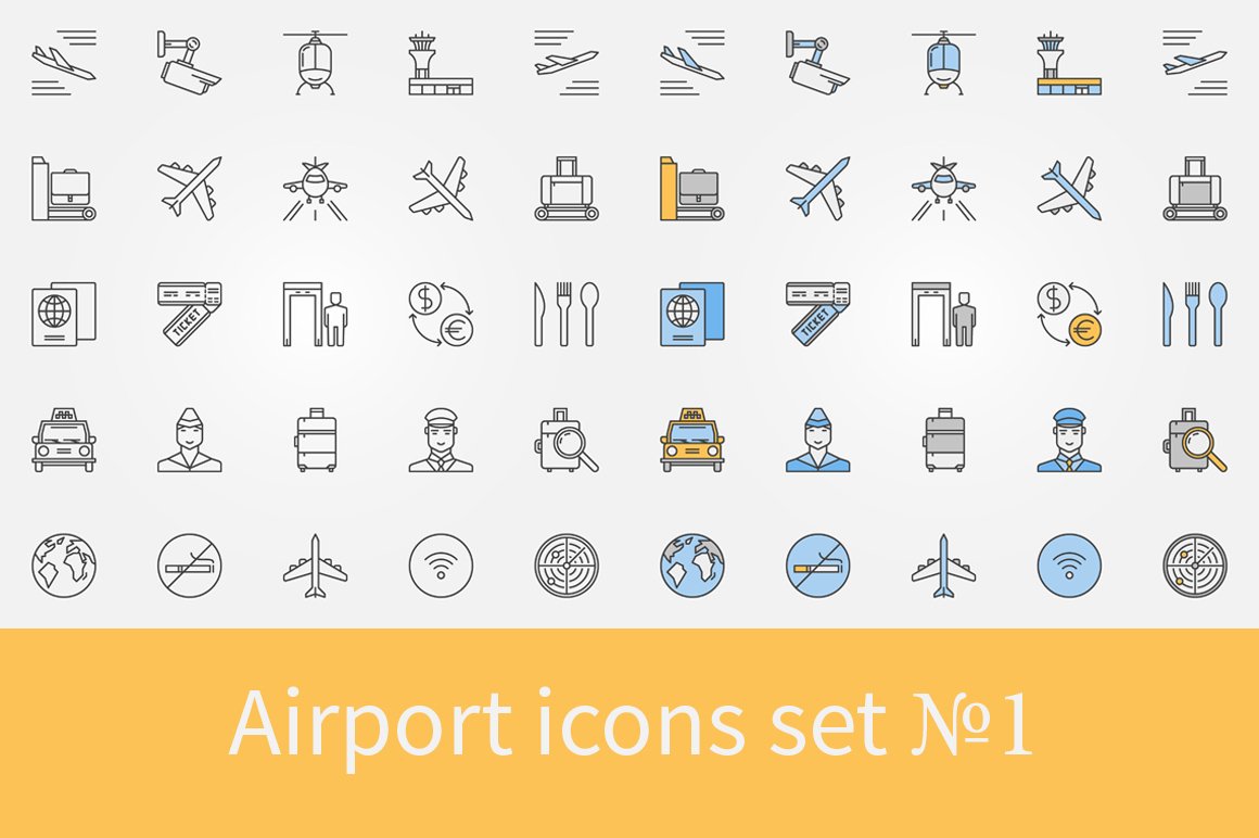 Airport icons set - 1 cover image.