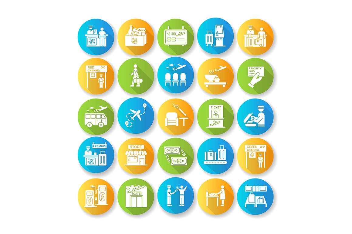 Airport terminal flat design icons cover image.