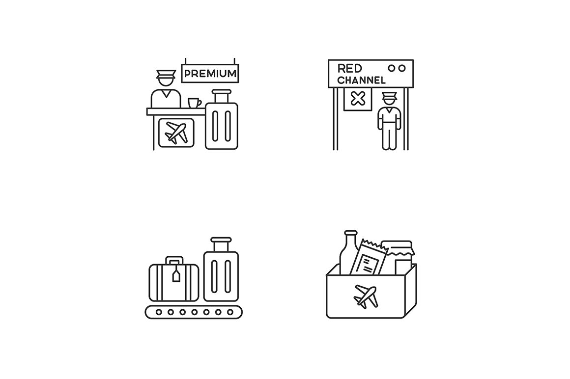 Airport terminal linear icons set cover image.
