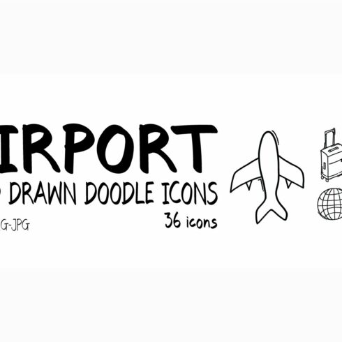 36 Airport doodle icons cover image.