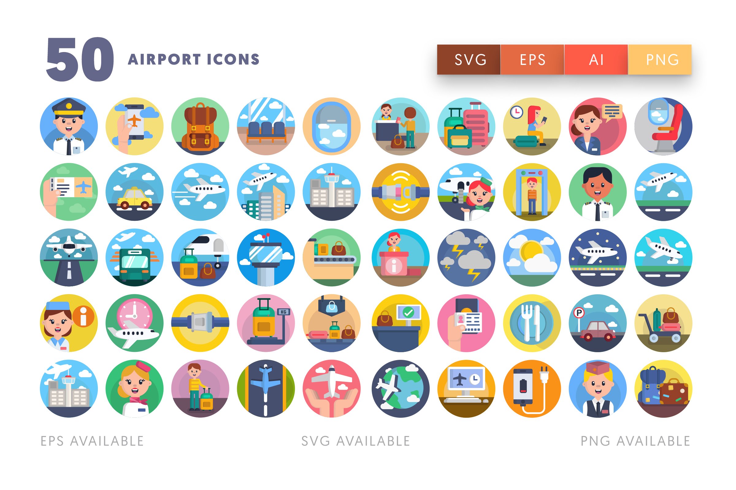 50 Airport Icons preview image.