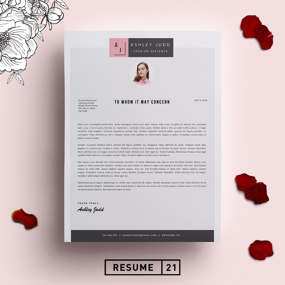 Cover letter for a resume on a pink background.