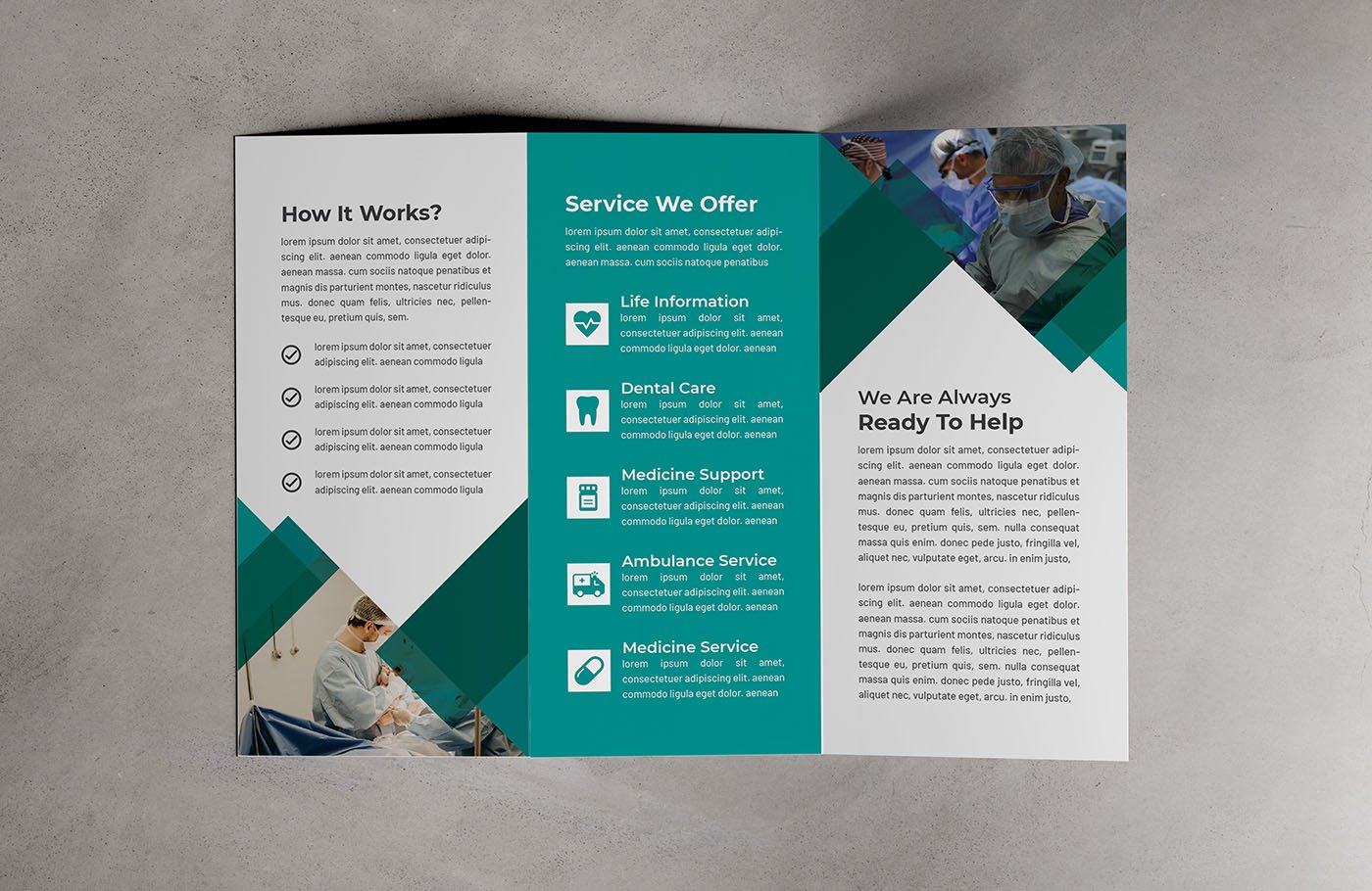 Medical trifold brochure template preview image.
