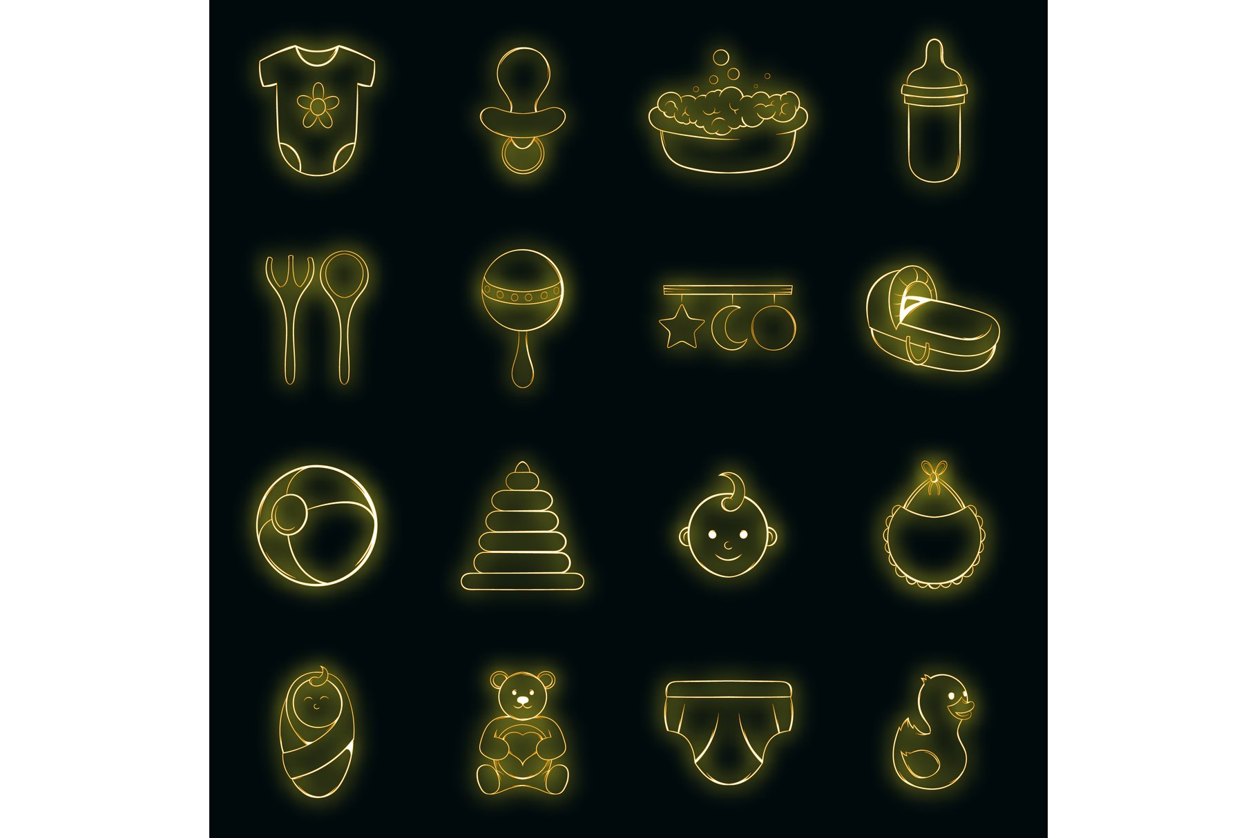 Baby icons set vector neon cover image.