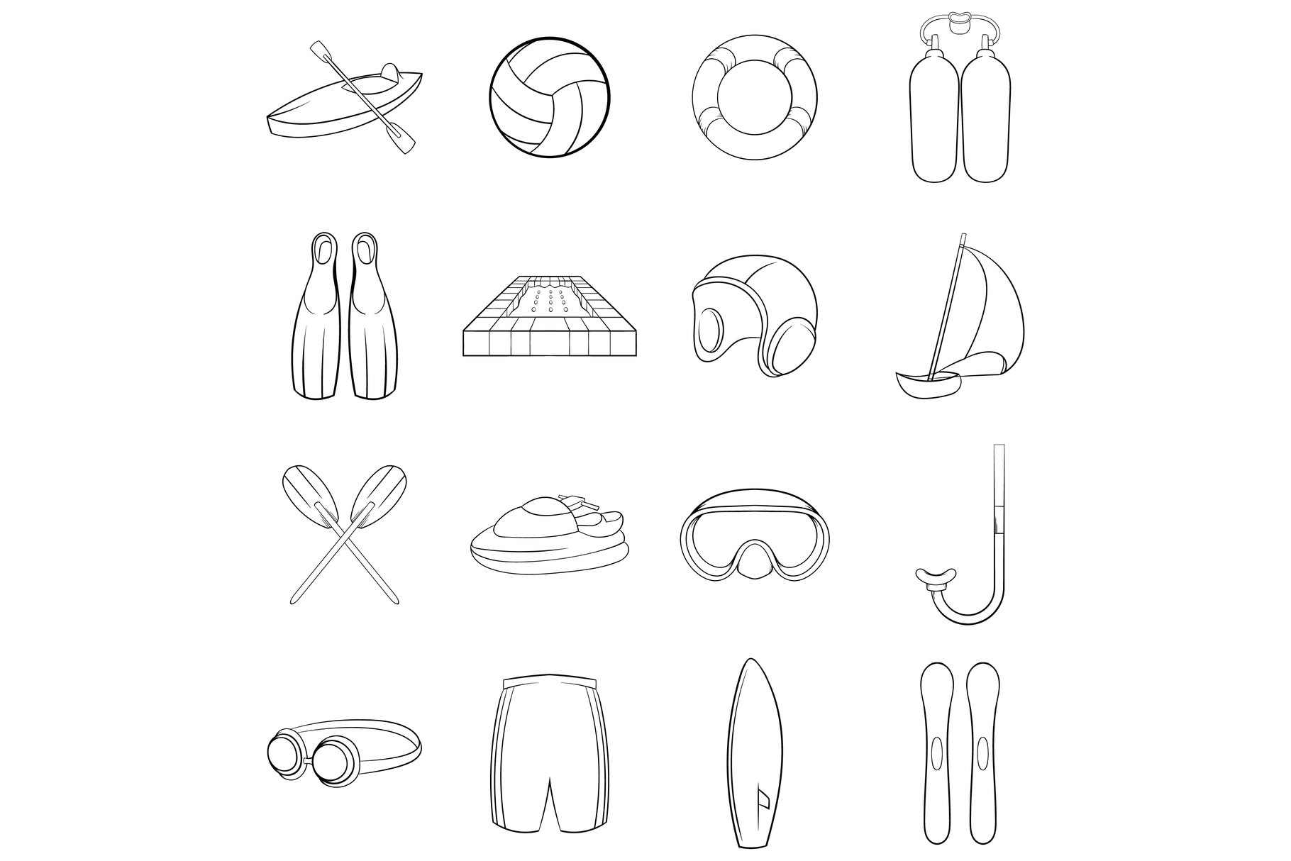 Water Sport Icons set vector outline cover image.