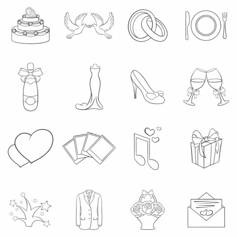 Wedding icon set outline cover image.