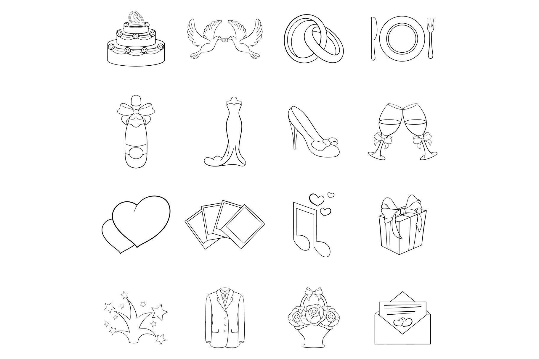 Wedding icon set outline cover image.