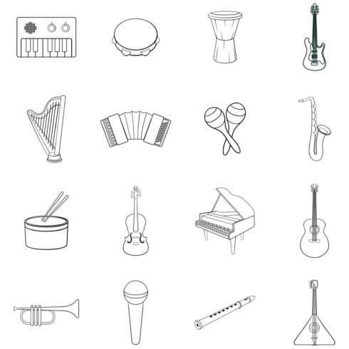 Musical instruments icon set outline cover image.