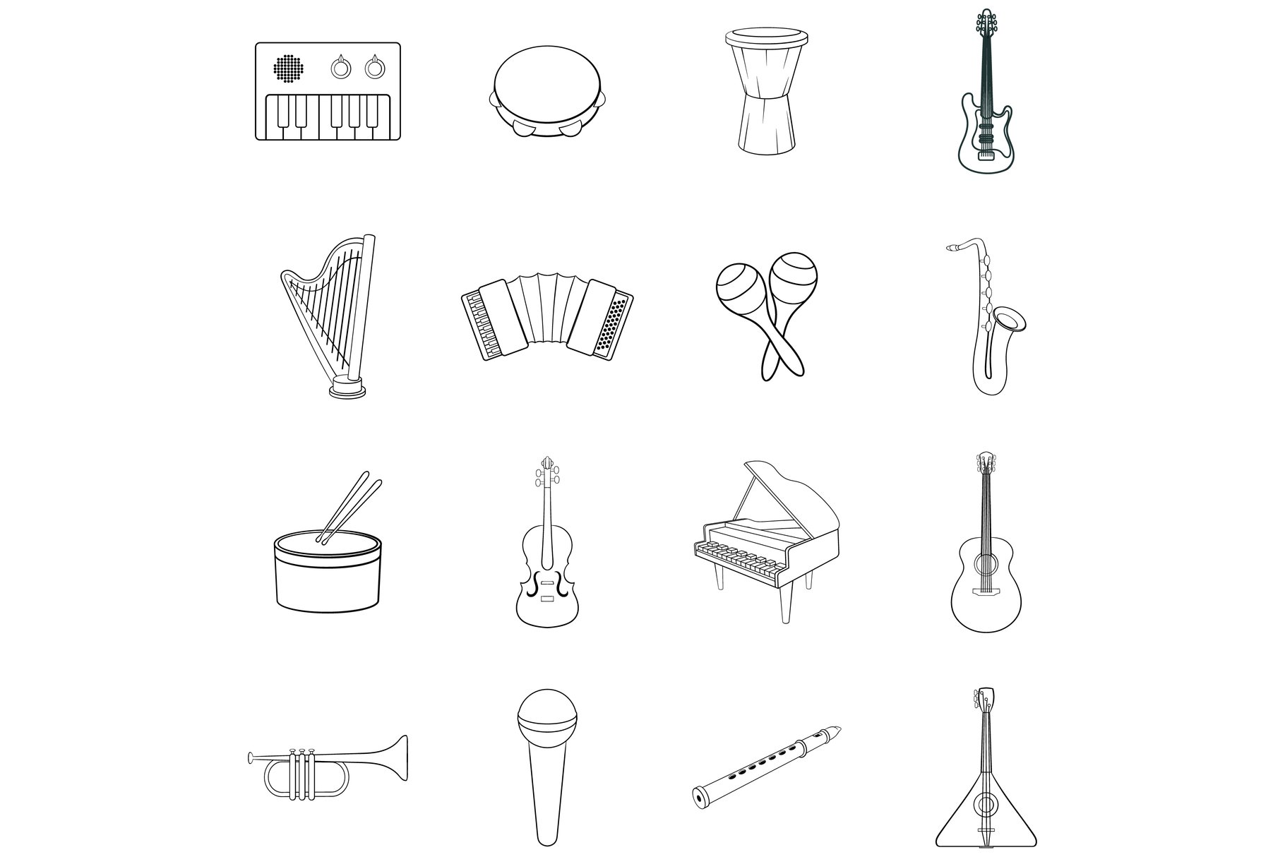 Musical instruments icon set outline cover image.
